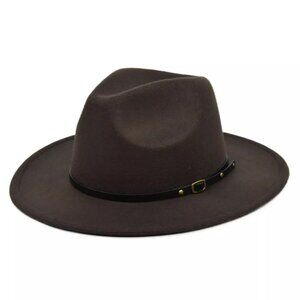 Wide Brim Wool Felt Fedora Panama Cowboy Girl Hat Casual Jazz Cap for men women